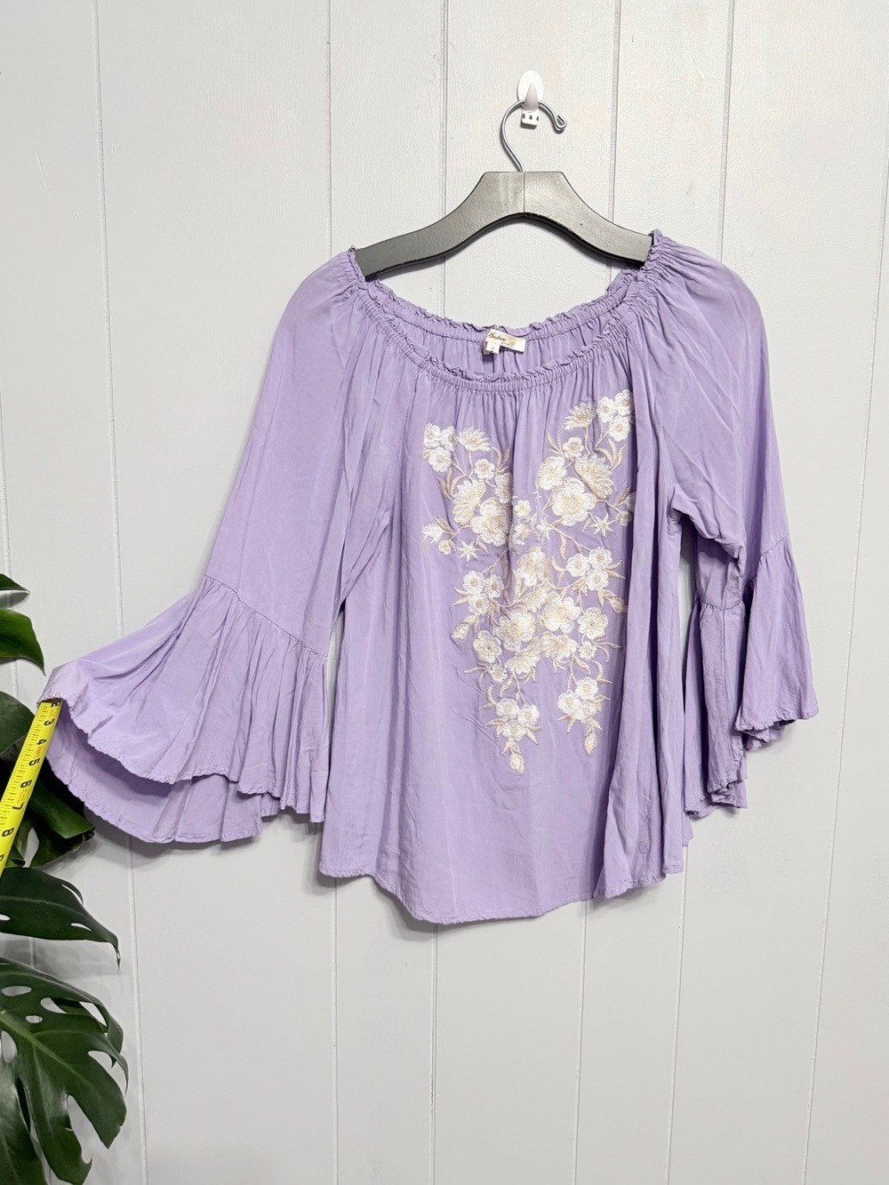 #18)  Andree Lavender Floral Embroidered Peasant Top